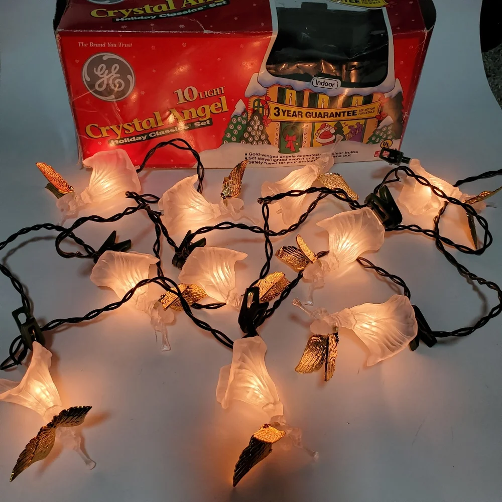 Vintage Angel Christmas Tree Lights GE 10 Lights Holiday Decor Religious